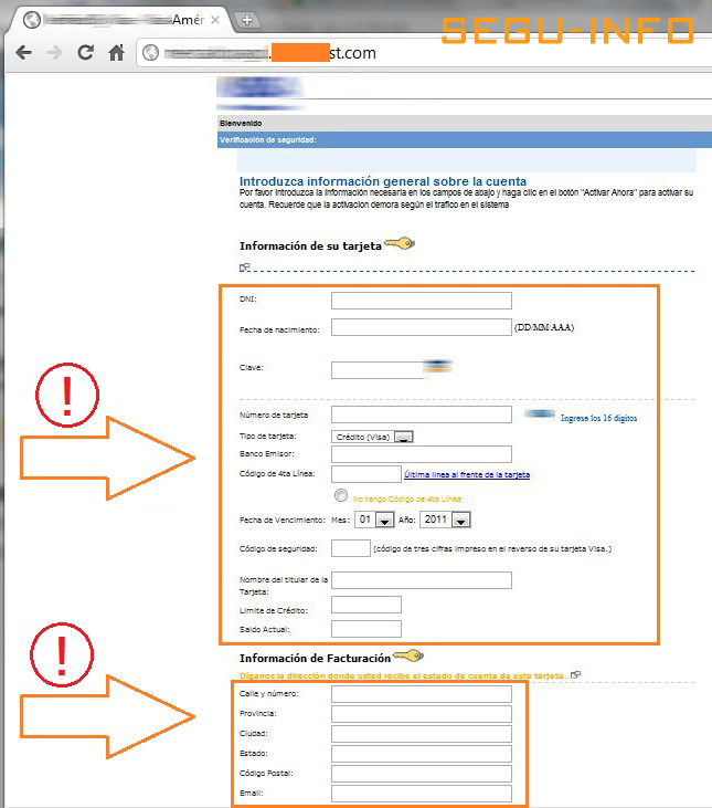 Ejemplo de página web de phishing que simula ser una entidad financiera